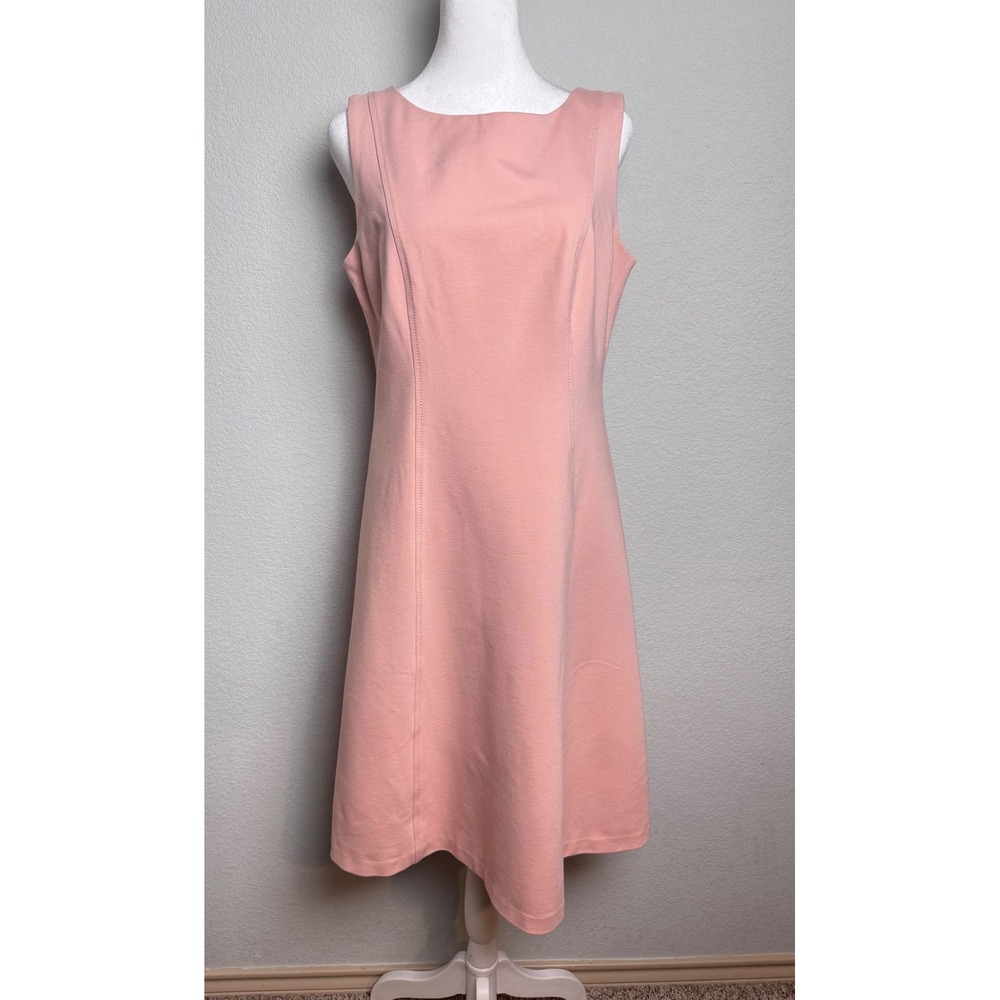 Talbots Women 4 Pink Peach Sleeveless A-Line Ponte Knit Boat Neck Dress VN1184